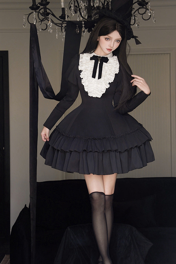 Stand Collar Double-Layered Ruffle Gothic Dress