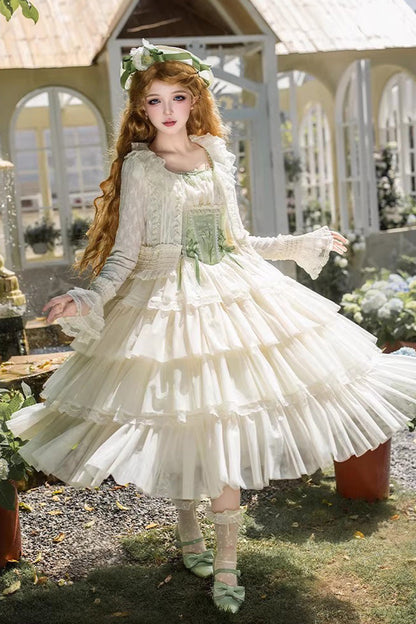 Fishbone Embroidered Sweet Lolita Jumper Dress - Green Letters & Poems