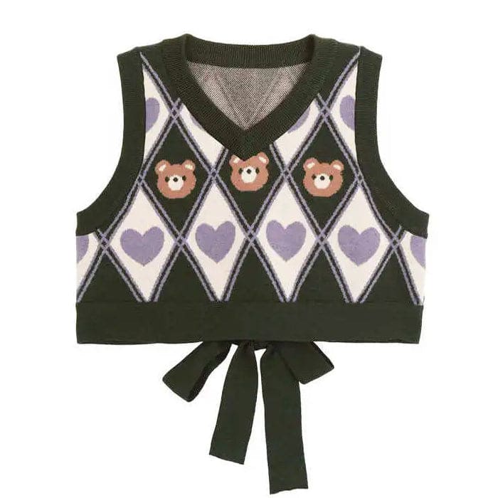 Bear Argyle Crop Vest - Vest