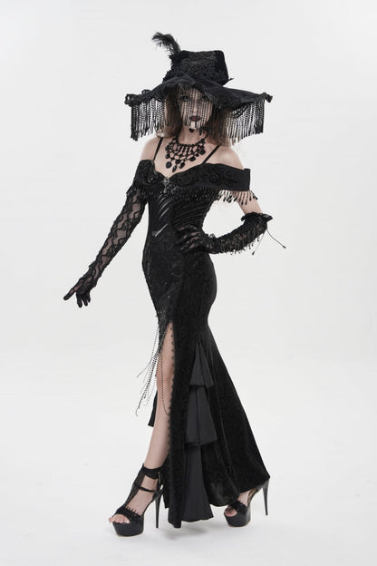 Off Shoulder Sleeveless Embroidered Lace Slim Gothic Strapless Dress