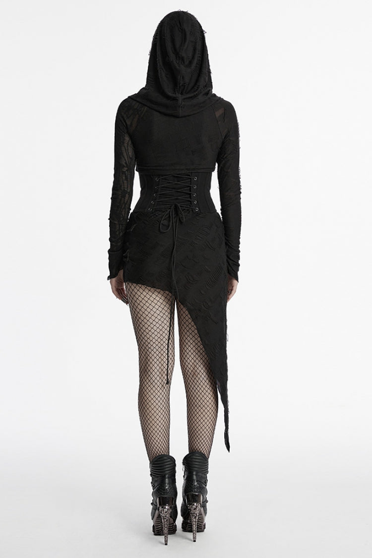 Irregular Hooded Ripped Asymmetric Punk Festival Dress