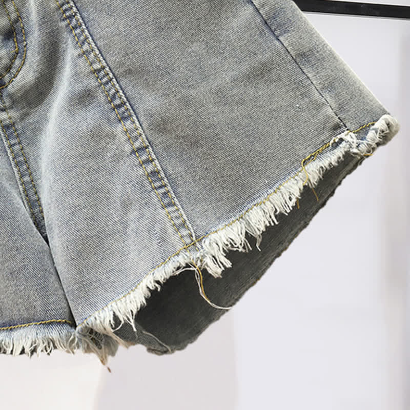 Chemise en mousseline à épaules dénudées et imprimé chaton Short en jean décontracté