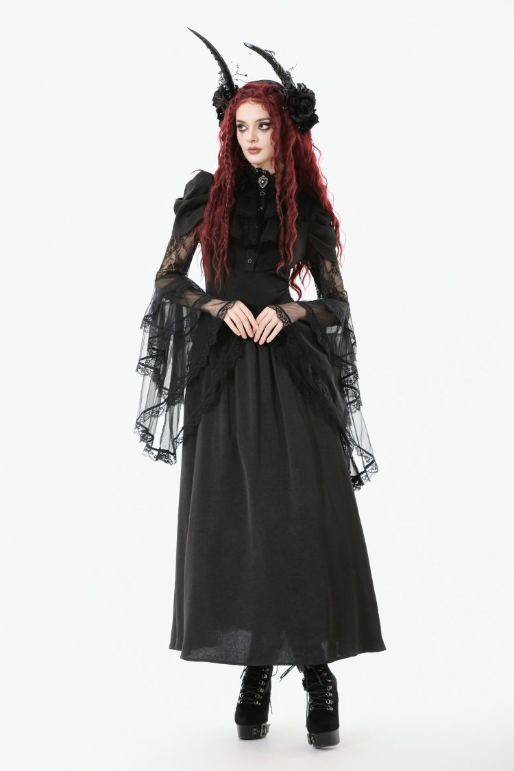 Women's Gothic Wedding Dress with Ruffled Lace and Lace-Up