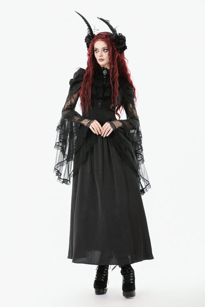 Women's Gothic Wedding Dress with Ruffled Lace and Lace-Up