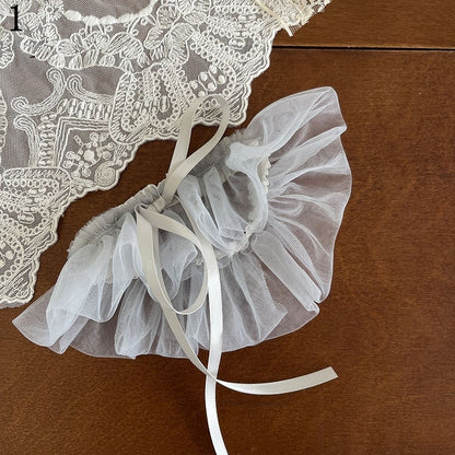 Blue Feather Cuffs Overknee Stockings With Lace Leg Loop