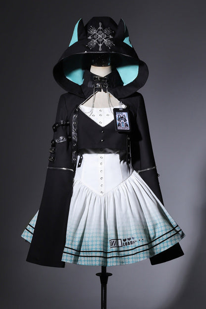 Black and Ivory Electronic Cat Print Future Suit Gothic Cool Lolita Dress