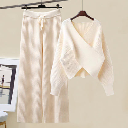 Casual Pants Chic Sweater Cross Knit