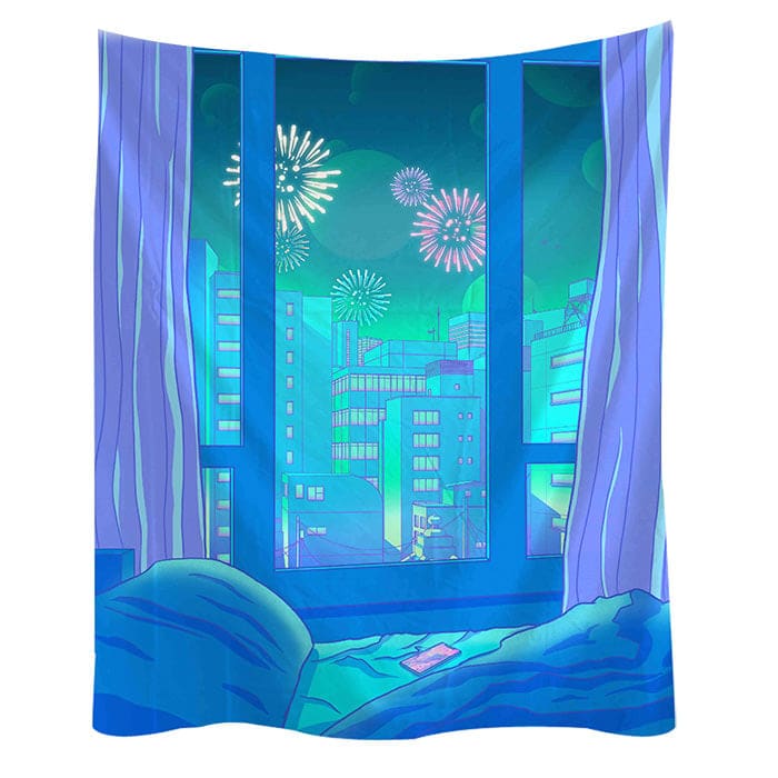 Bedroom Anime Wall Tapestry - S / Fireworks