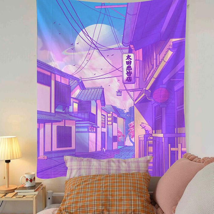 Bedroom Anime Wall Tapestry - S / Sitting cat