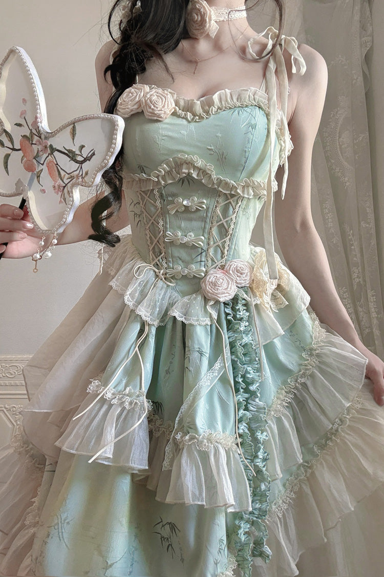 Emerald Chinese Ballet Lolita JSK Long Set - Tea Bamboo Song