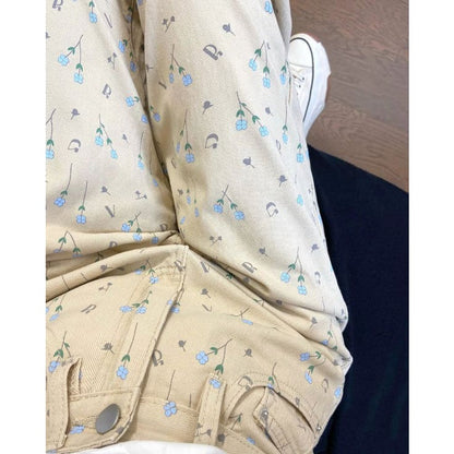 Beige Floral Corduroy Pants - Pants