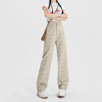 Beige Floral Corduroy Pants - Pants