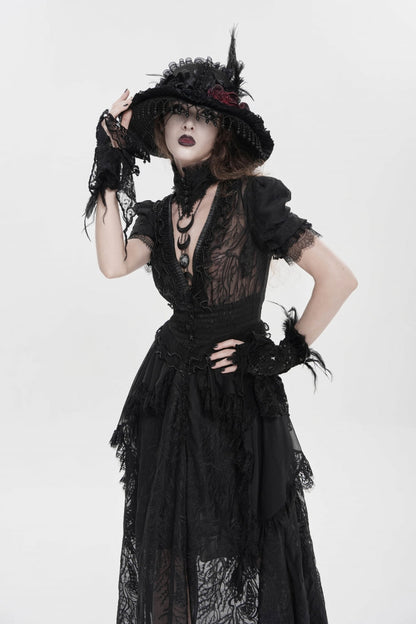 V Collar Short Sleeve Hanayome Lace Gothic Wedding Dress