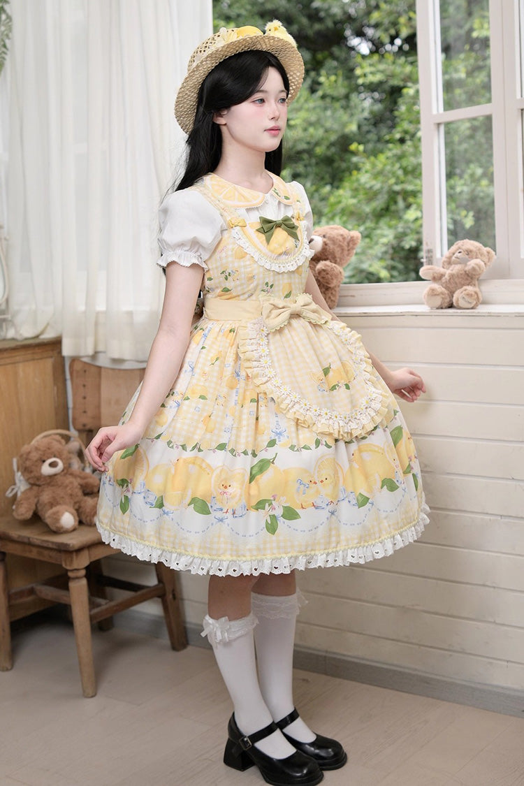 Sunny Lemon Print Ruffled Bow Lace JSK Attire