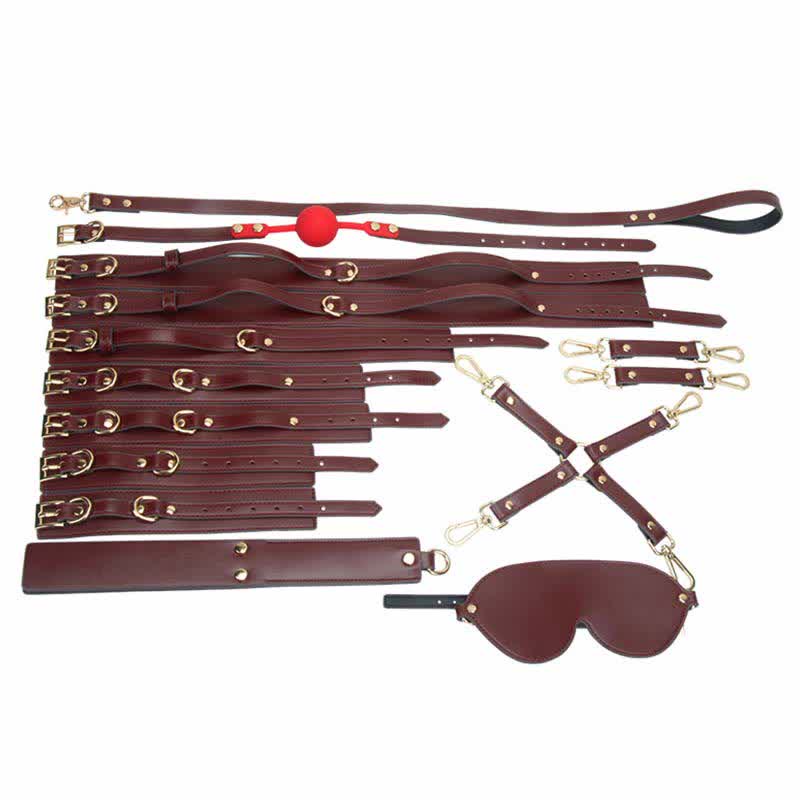 Red Leather Maid Cosplay Accessories 9 Pieces Set