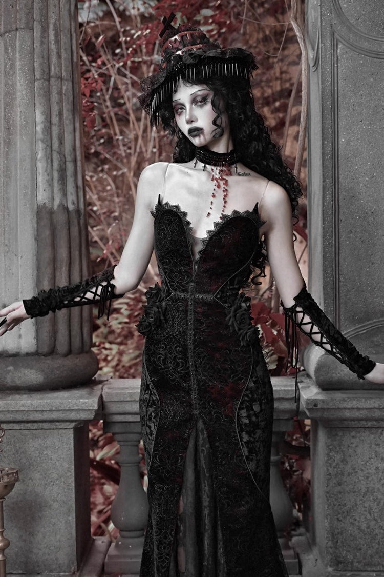 Scarlet Blood Peak Fishtail Lolita Dress with Embroidery - Noir
