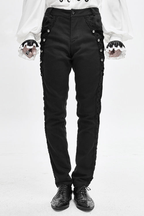 Gothic Side Button Flocked Detail Dress Trousers