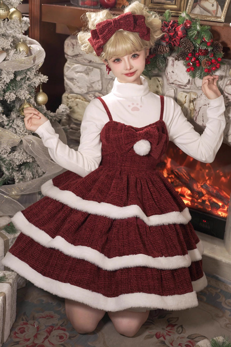 Christmas Carol Triple-Layered Bowknot Sweet Lolita JSK Gown
