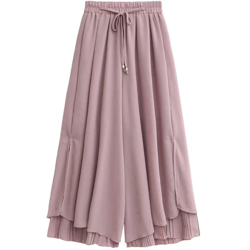 Printed Pants Pieces Leg Chic Chiffon Two T-Shirt Set Split Wide