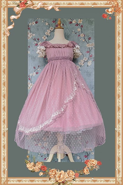 Rose Moon Goddess Mediana Polka Dot Print Ruffle Bow Asymmetrical Elegant Lolita Gown