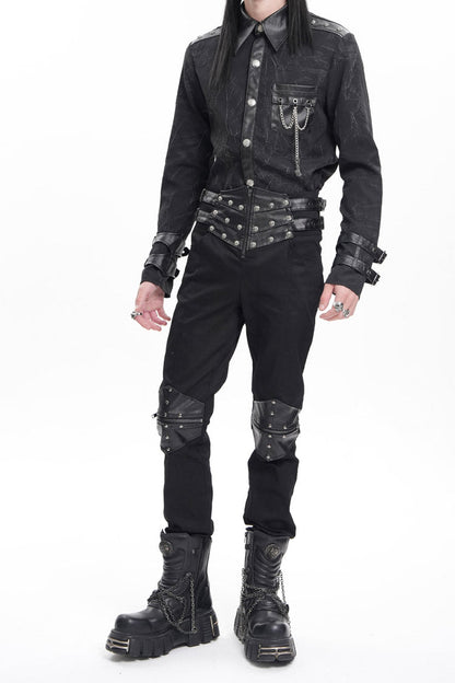 Men's Gothic Pants with Studs and Buckle-Up
