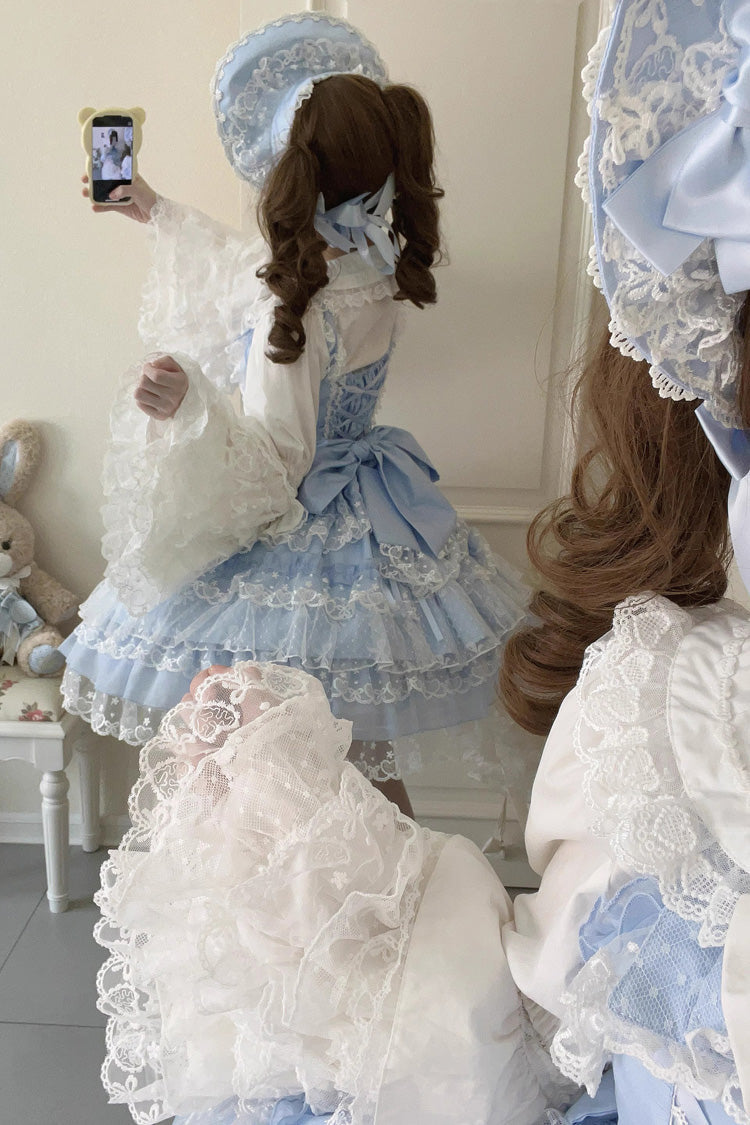 Azure Layered Ruffled Bow Lace Sweet Lolita JSK
