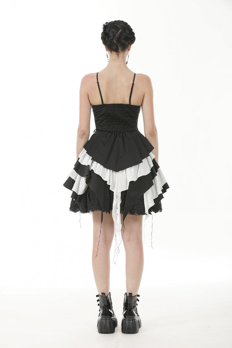 Monochrome Sleeveless Multi-Layered Ruffled Bow Slip Dress