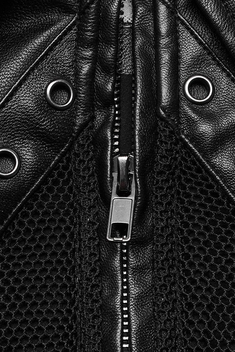 Women's Steampunk Short Coat with Long Sleeves and Hollow Stitching in Black Faux Leather