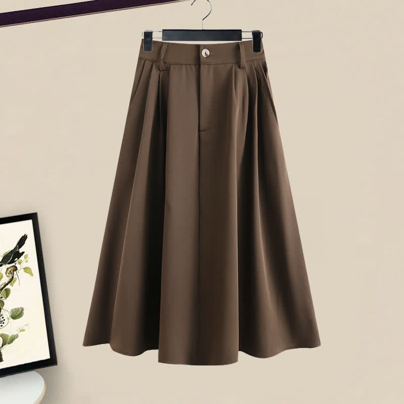 Brown Bow Knot Sleeve Shirt High Waist Skirt