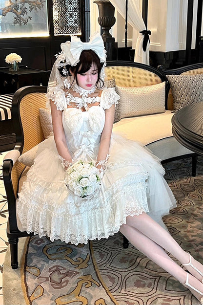 Halterneck Gothic Dress with Ruffled Hanayome Bow and Lace - Jewelry Love Story