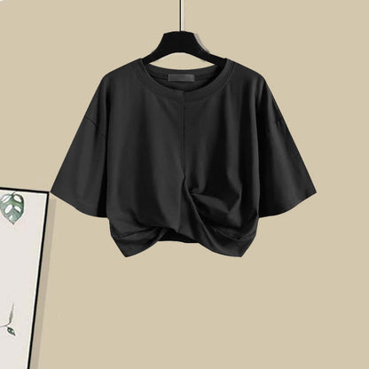 Skirt Bowknot Irregular Bow Crop Round T-Shirt Collar