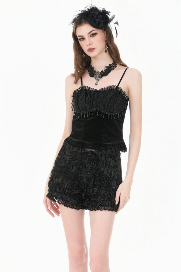 Gothic Mini Shorts with 3D Floral Jacquard and Lace Trim for Her