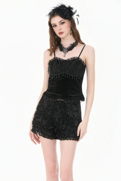 Gothic Mini Shorts with 3D Floral Jacquard and Lace Trim for Her
