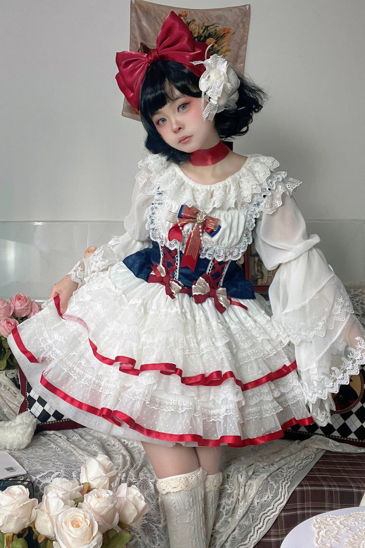 Snow White Sweet Lolita Ruffle Bowknot Lace JSK Dress