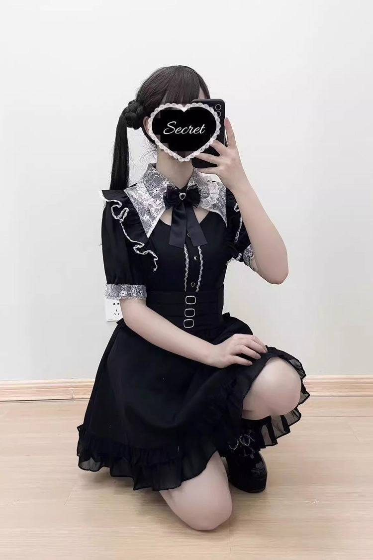 Short Sleeve Cutout Bow Lace Blouse Three Tones