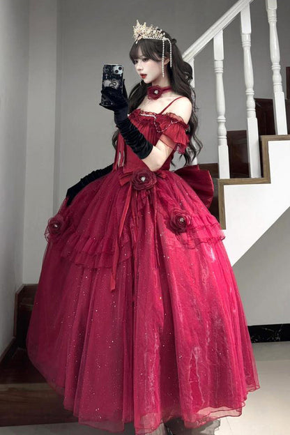 Bright Stars Off Shoulder Ruffle Bowknot Asymmetric Sweet Princess Dress