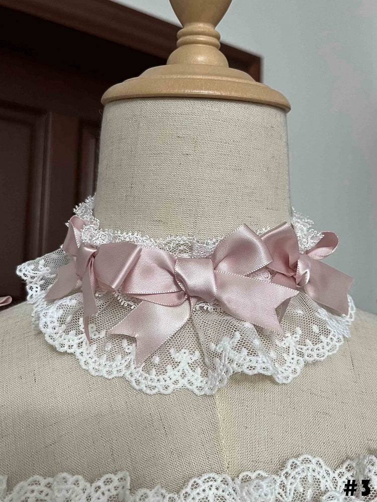 Pink Bows Decorated White Choker
