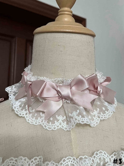 Pink Bows Decorated White Choker