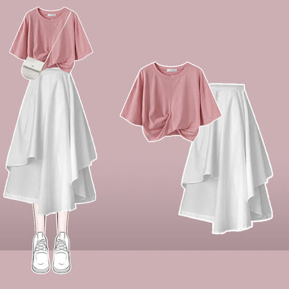 Skirt Bowknot Irregular Bow Crop Round T-Shirt Collar