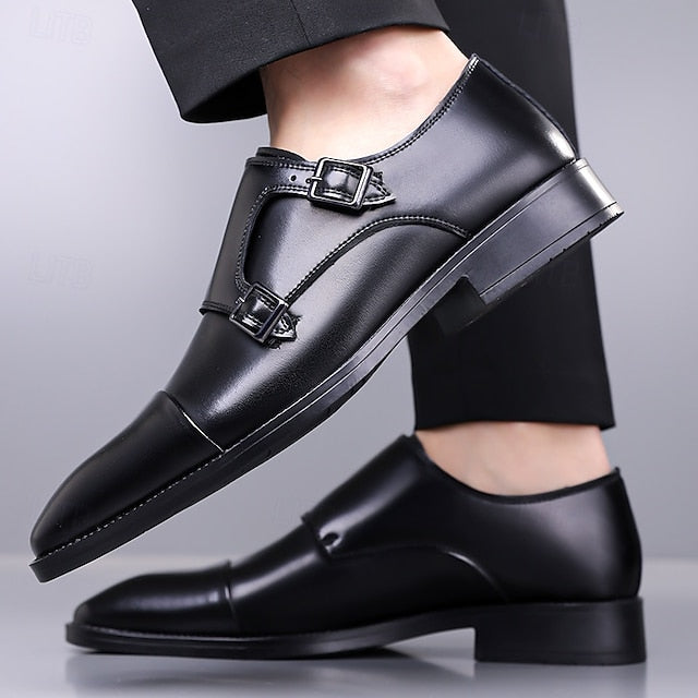 Strap Elegant Men's Shoes Dress Monk – Double Leather