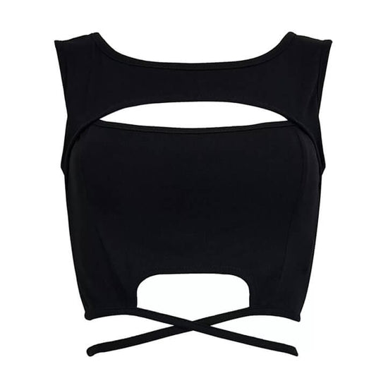 Black Cutout Crop Top - S / Black - Tops