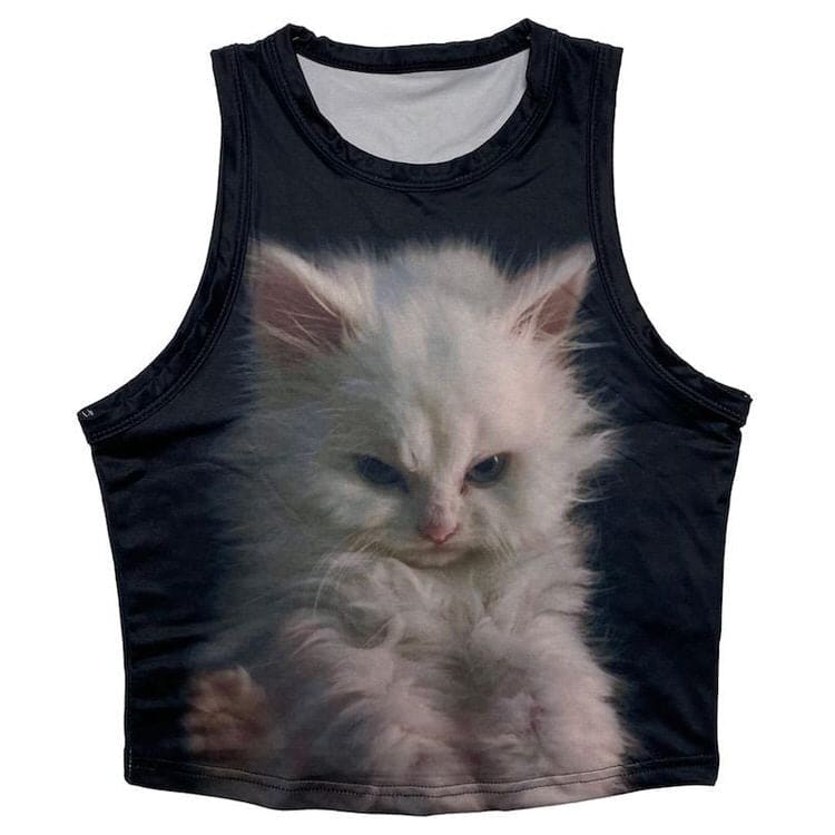 Black Fluffy Kitten Tee - Free Size / Black - Tops