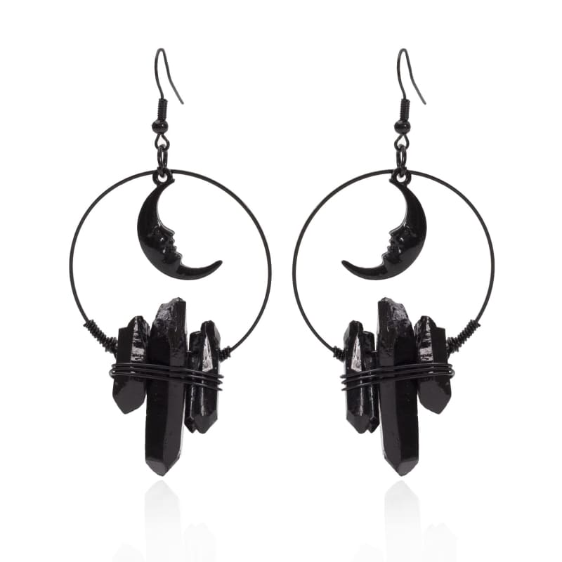 Black Moon Crystal Earrings - Standart / Black - earrings