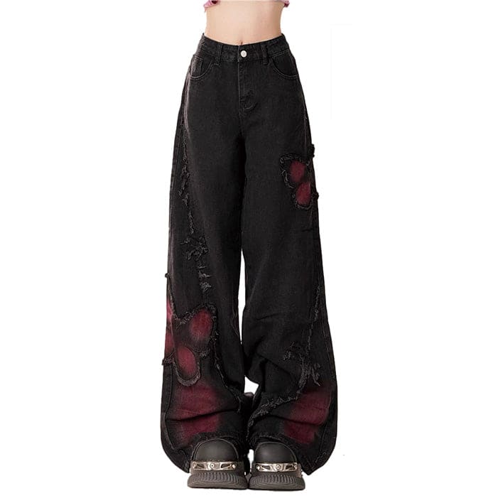 Black with Red Butterfly Jeans - Jeans