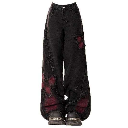 Black with Red Butterfly Jeans - S / Black/red - Jeans