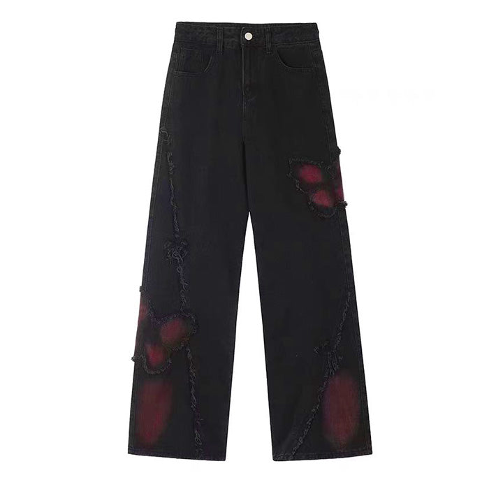 Black and Vermilion Butterfly Jeans