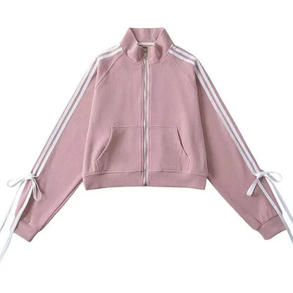blokette bows side stripe zip up sweatshirt boogzel clothing