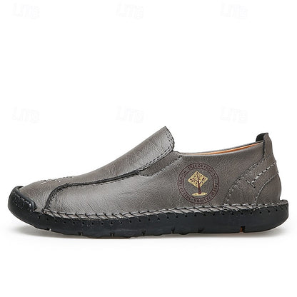 Men's Beige Genuine Faux Leather Moccasins – Handmade