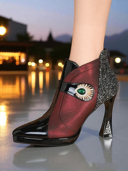 Ankle High Heel Boots Glitter Women's
