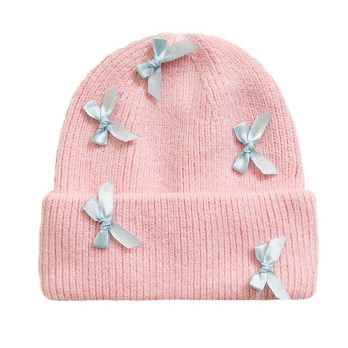 Bows Knit Hat - Standart / Pink - Hats